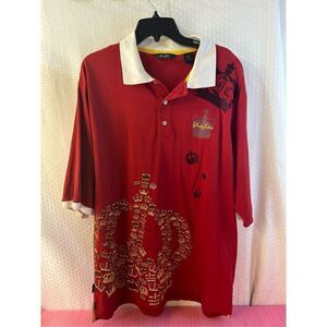 Sean‎ John xxl polo shirt Red Gold Embroidery Crowns retro vintage rn#108086